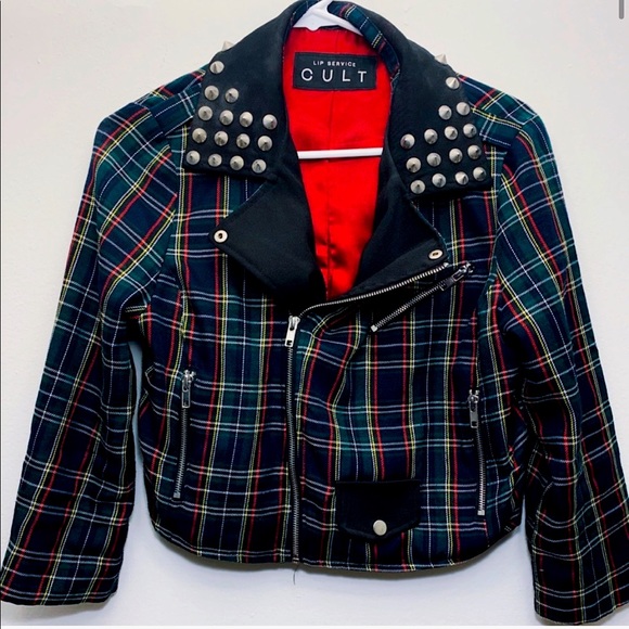 Jackets & Blazers - Lip Service Cropped Plaid Studded Jacket Size S